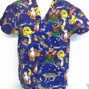 Peaches Uniforms Scrub Top Halloween Theme short s